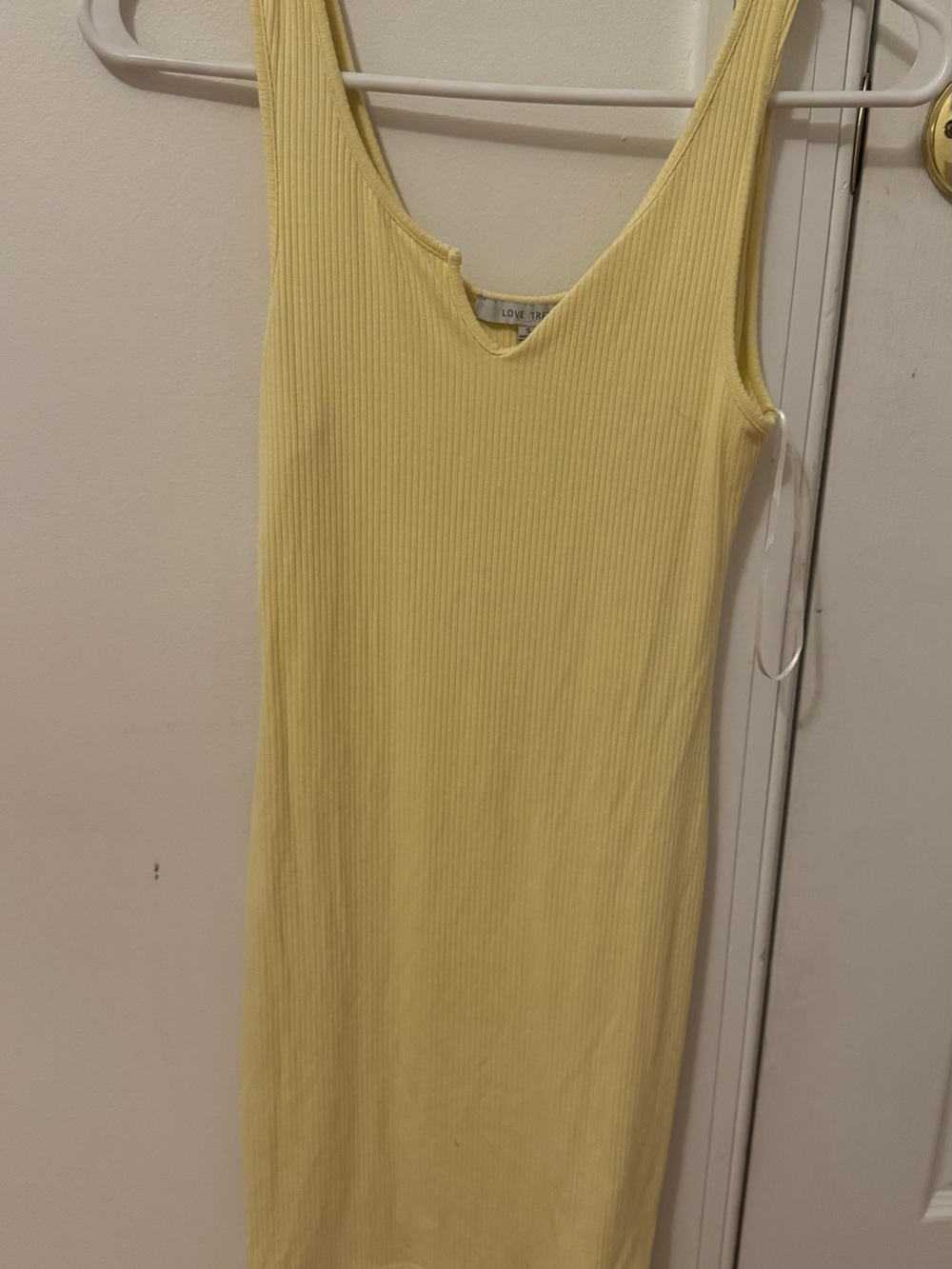 Love Tree Ribbed V-Neck Midi Dress in Pale Yellow